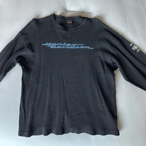 Harley-Davidson Black Waffle Knit Shirt with Blue and White Accents